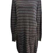 Pull Long Robe Courte Tommy Hilfiger Femme Gris Rayures Bordeaux Taille L