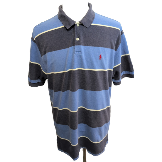 Polo Ralph Lauren Homme XL Bleu Rayures Logo Rouge Polo Manches Courtes