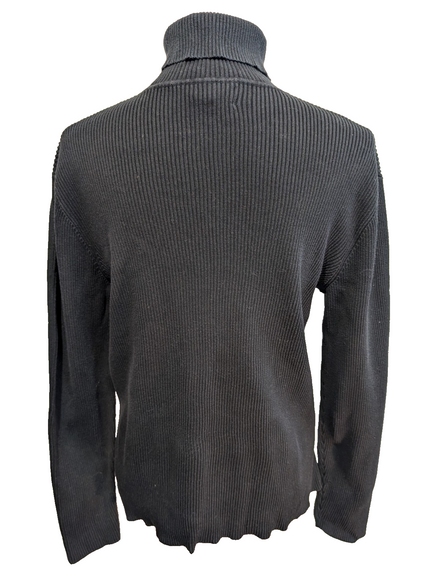 Pull Lauren Ralph Lauren Femme Col Roulé Noir 100% Coton Côtelé Taille XL