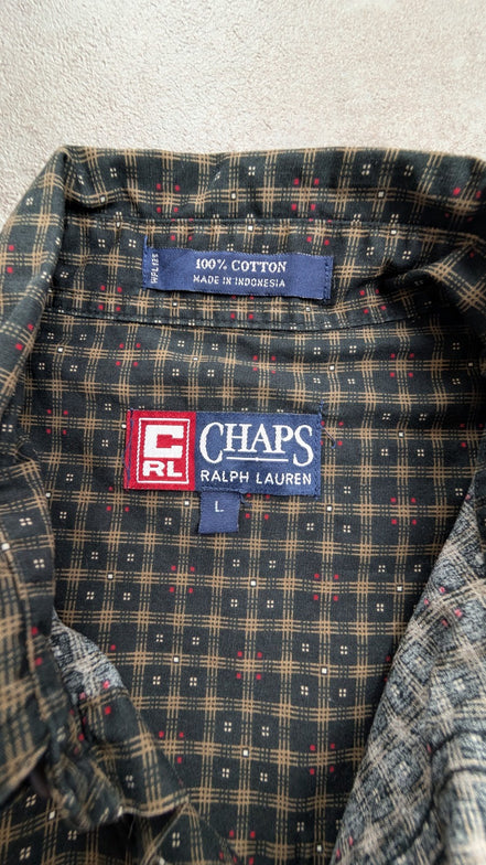 Chemise manches courtes Chaps Ralph Lauren L carreaux noir beige shirt