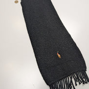 Écharpe Polo Ralph Lauren 100% Laine Mérinos Noire Logo Marron