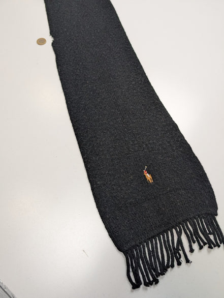 Écharpe Polo Ralph Lauren 100% Laine Mérinos Noire Logo Marron
