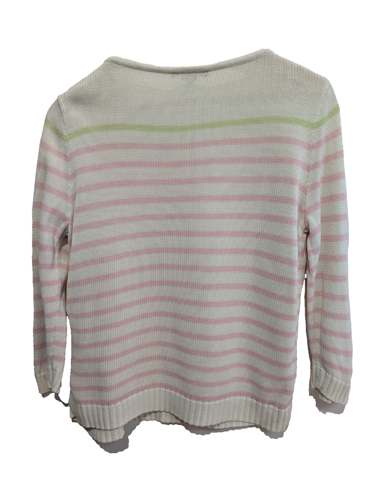 Pull LAUREN Ralph Lauren femme L coton blanc rose rayures col rond