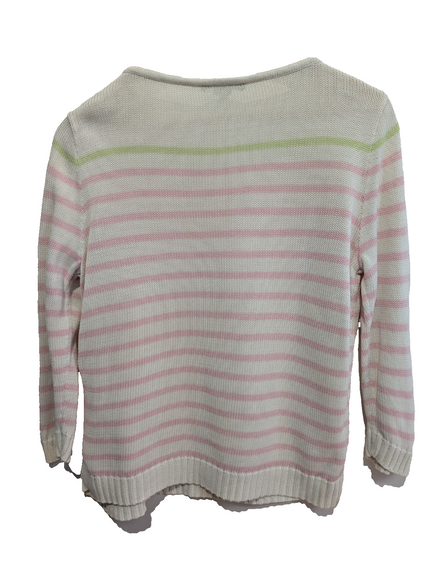 Pull LAUREN Ralph Lauren femme L coton blanc rose rayures col rond