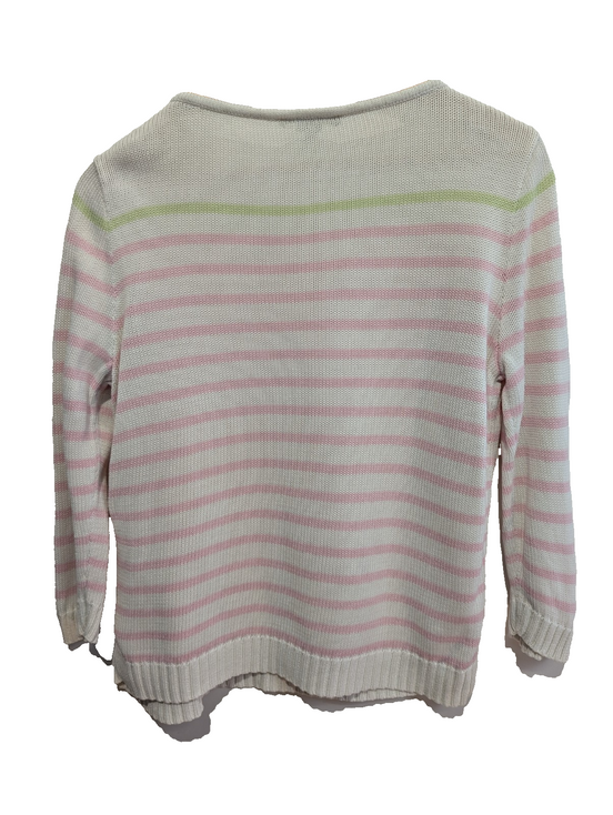 Pull LAUREN Ralph Lauren femme L coton blanc rose rayures col rond