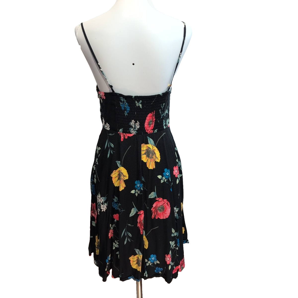 Robe d'été Aeropostale Femme M Noire Fleurie Bretelles Réglables Viscose