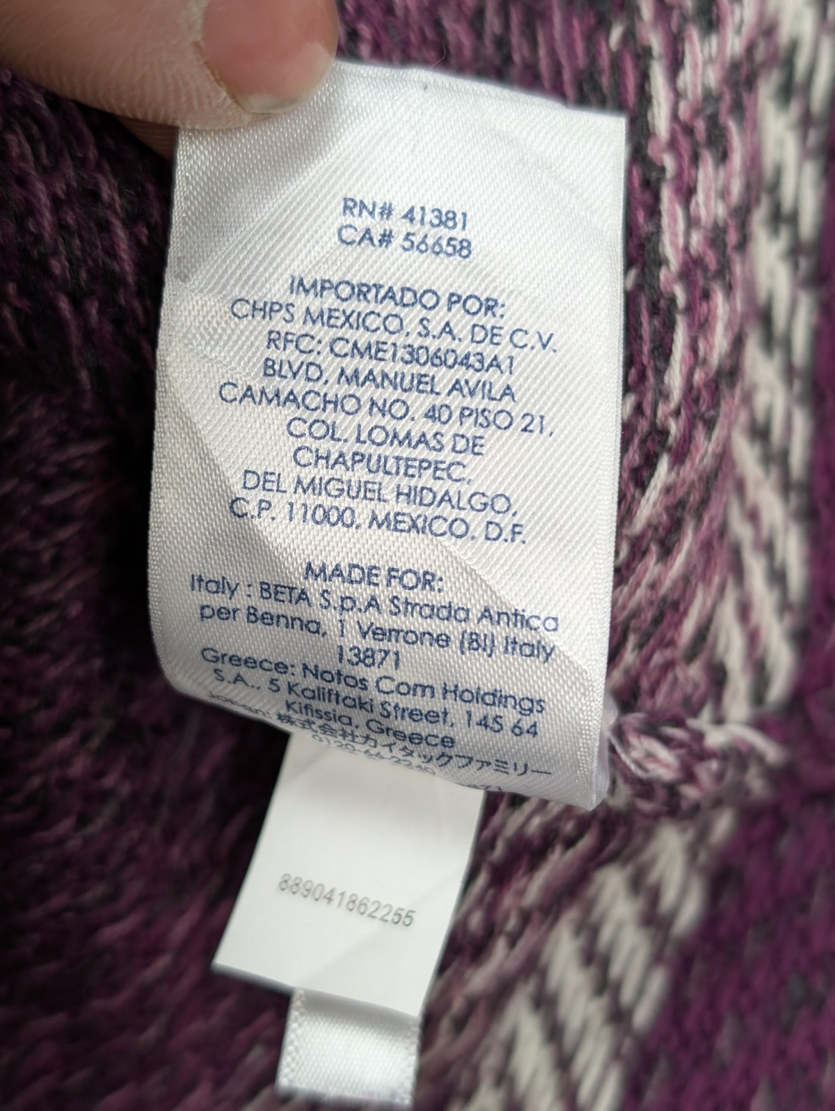 CHAPS Pull Femme M Violet Mauve Chevrons Coton Manches 3/4