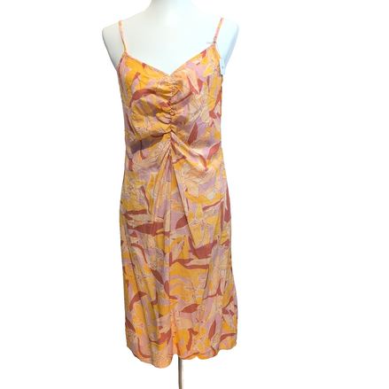 Robe d'Été Fleurie Taille M Rayonne Bretelles Réglables Rose Jaune