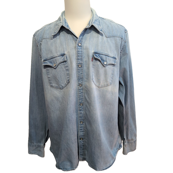 Chemise Westen Levi's Vintage Denim Bleu Clair Boutons Pressions Nacrés T. XXL