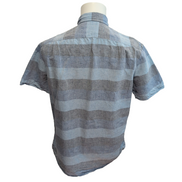 Chemise Nautica M Bleu Rayures Lin Coton Logo Brodé Poche Manches Courtes