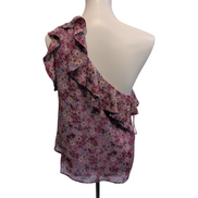 Haut Femme La Redoute Taille 40 Fleuri Rose Rouge Asymétrique Volants Neuf