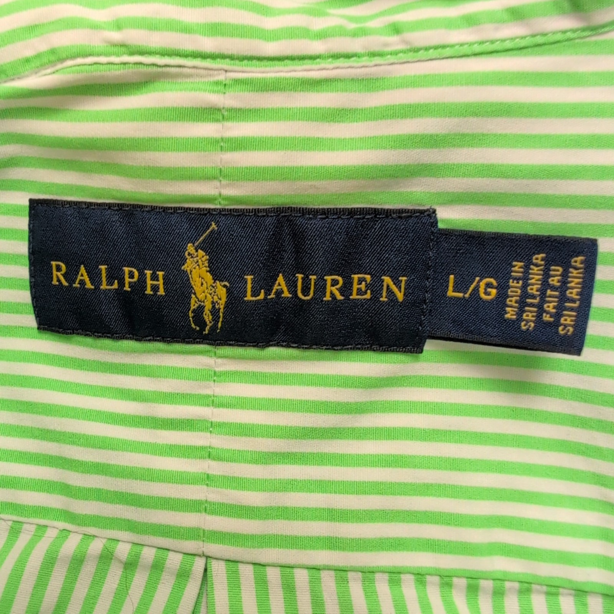 Chemise Ralph Lauren L Rayures Vertes Logo Violet 100% Coton manches longues