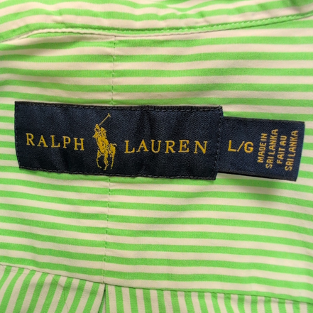Chemise Ralph Lauren L Rayures Vertes Logo Violet 100% Coton manches longues
