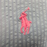 Chemise Ralph Lauren L Bleue Rayures Gaufrées Coton Manches Courtes Logo Rose