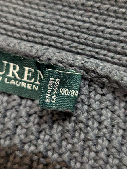Pull Lauren Ralph Lauren femme S gris noir rayures grosse maille coton