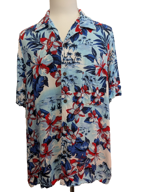 Chemise Hawaïenne George 100% Rayonne - Motif Fleuri & Palmiers - XL