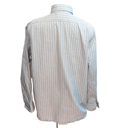 Chemise Lacoste XXL Blanche Rayures Grises Made in Hong Kong 100% Coton