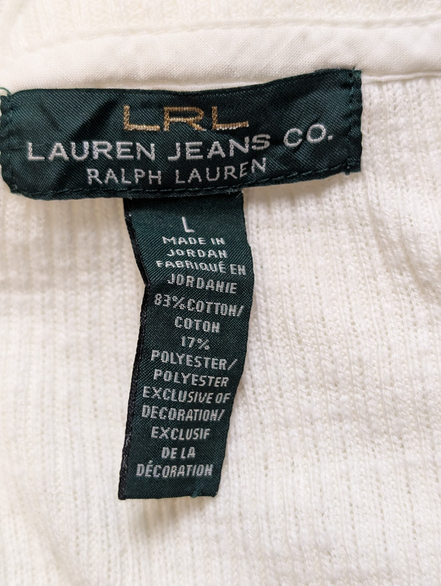 Pull Lauren Ralph Lauren Femme Blanc Côtelé Coton Taille L Excellent État