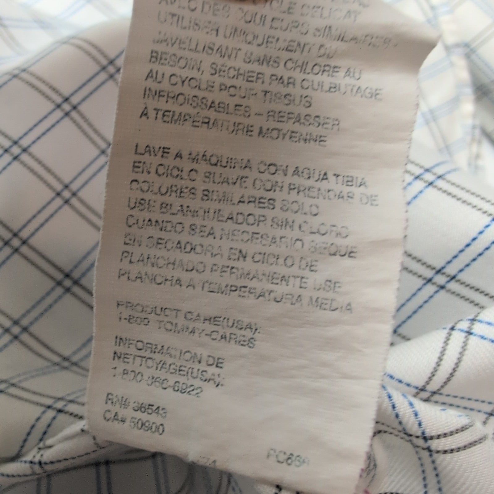 Chemise Tommy Hilfiger Homme L/XL Blanche Carreaux Bleus Kaki Coton