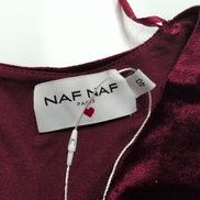 Robe Naf Naf T40 Velours Bordeaux Satiné Manches Courtes Neuve Étiquette