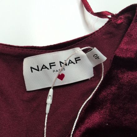 Robe Naf Naf T40 Velours Bordeaux Satiné Manches Courtes Neuve Étiquette