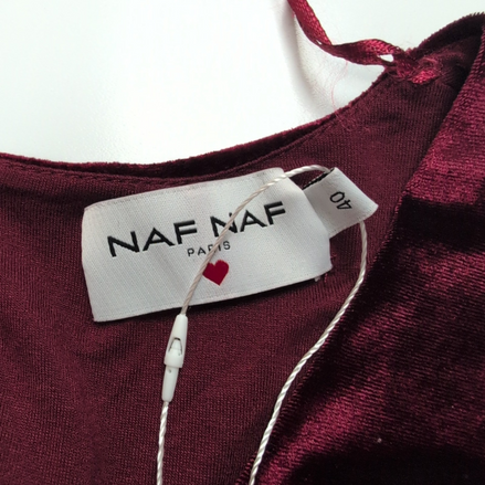Robe Naf Naf T40 Velours Bordeaux Satiné Manches Courtes Neuve Étiquette