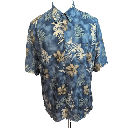 Chemise Hawaïenne Pierre Cardin XL Rayonne Made in Korea Bleu Tropical