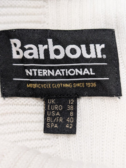 Barbour International Hoodie Pull Femme L Écru Coton Maille Nervurée Capuche