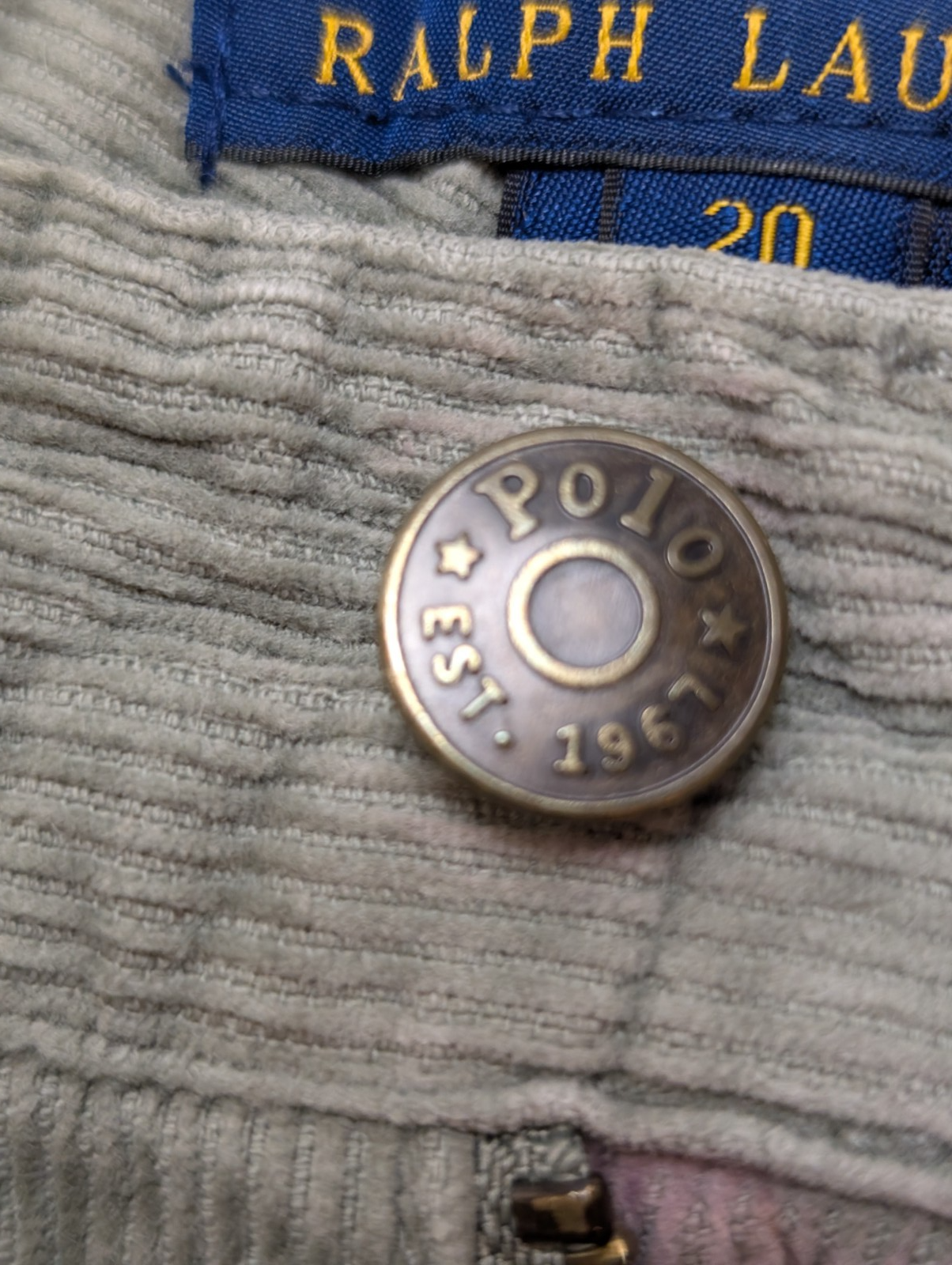Pantalon Velours Côtelé Polo Ralph Lauren W28 L28 Gris Homme Vintage Jean