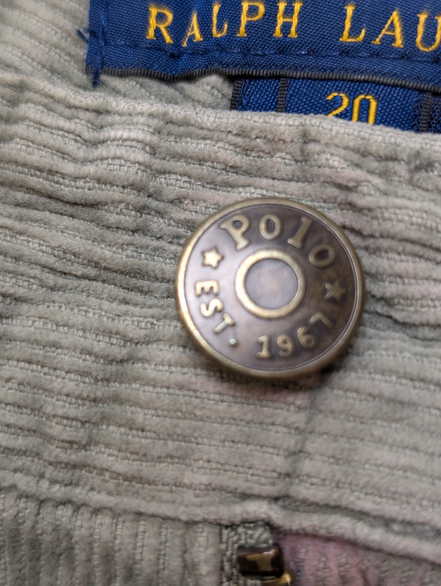 Pantalon Velours Côtelé Polo Ralph Lauren W28 L28 Gris Homme Vintage Jean