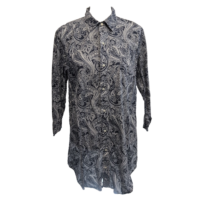Lauren Ralph Lauren Chemise Femme M Bleu Marine Blanc Paisley Coton Manches 3/4