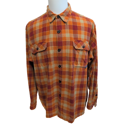 Chemise Patagonia flanelle M orange bordeaux coton organique épaisse