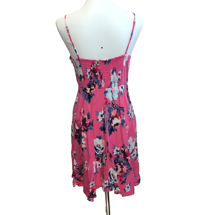 Robe d'été femme taille L rose vif à fleurs bretelles réglables viscose