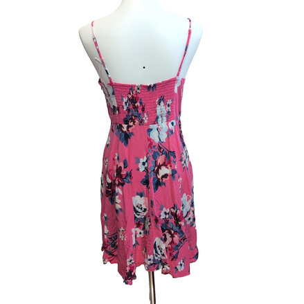 Robe d'été femme taille L rose vif à fleurs bretelles réglables viscose