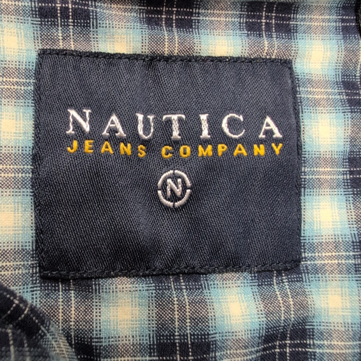 Chemise Nautica XL Carreaux Bleu Logo Métal Poche Manches Courtes