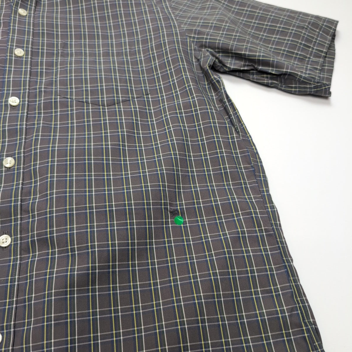 Chemise Eddie Bauer L Col Mao Gris foncé Carreaux Manches courtes Classic Fit