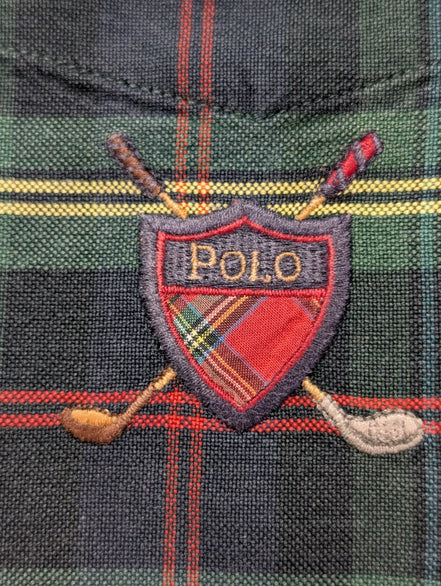 Chemise Polo Ralph Lauren Shirt XL Tartan Vert Rouge Écusson Polo Club Button