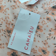 Haut Femme Camaïeu Taille S Saumon Motif Fleuri Col V Viscose Neuf