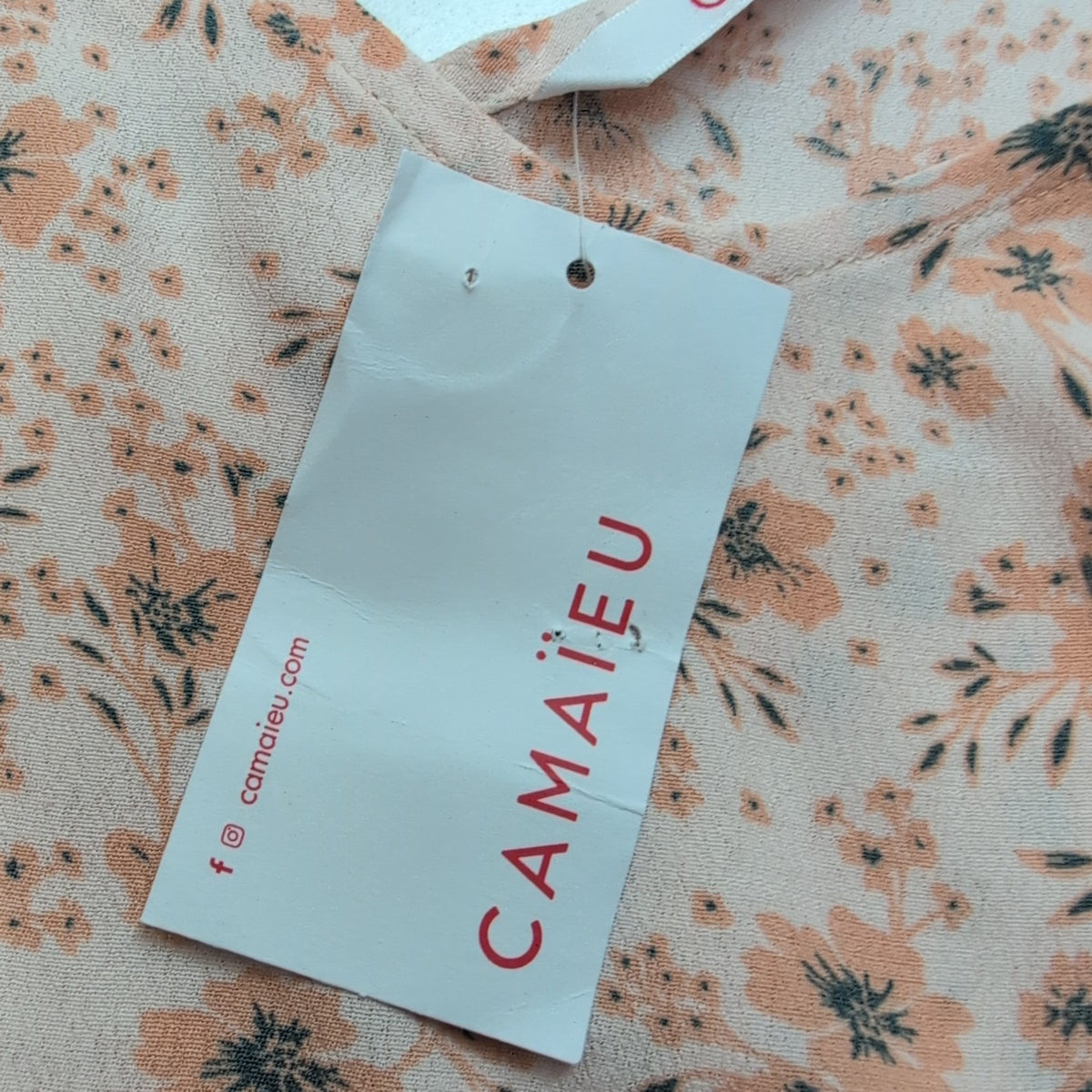 Haut Femme Camaïeu Taille S Saumon Motif Fleuri Col V Viscose Neuf
