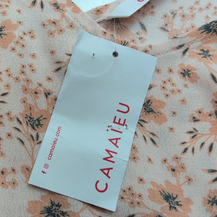 Haut Femme Camaïeu Taille S Saumon Motif Fleuri Col V Viscose Neuf