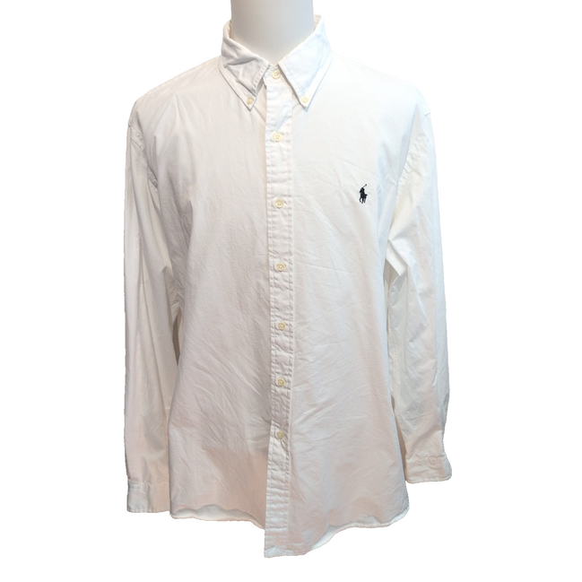 Chemise Ralph Lauren Custom Fit XXL Blanc Uni Logo Bleu Marine manches longues