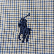 Chemise Polo Ralph Lauren Shirt S Custom Fit Micro-Carreaux Bleu Blanc Button Do