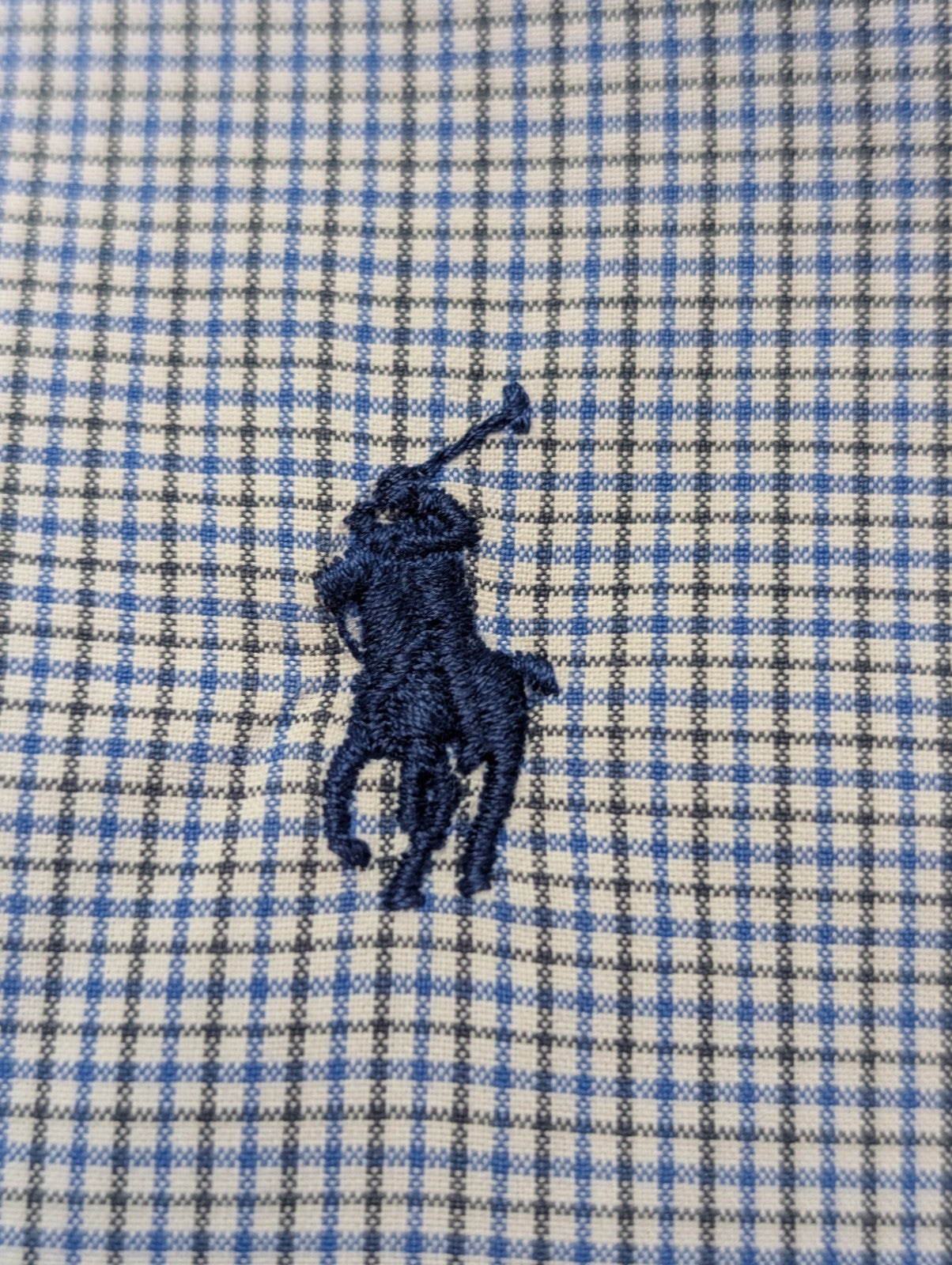 Chemise Polo Ralph Lauren Shirt S Custom Fit Micro-Carreaux Bleu Blanc Button Do