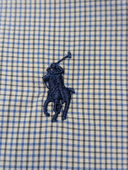 Chemise Polo Ralph Lauren Shirt S Custom Fit Micro-Carreaux Bleu Blanc Button Do