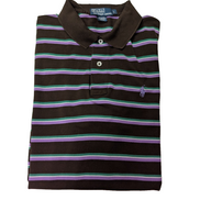 Polo manches courtes Polo Ralph Lauren L marron rayures vert mauve logo bleu