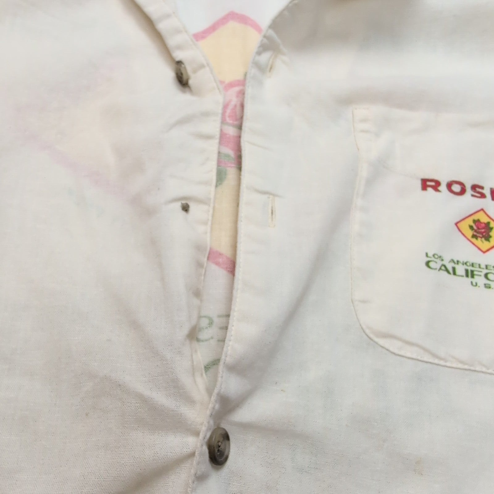 Chemise Old Navy L Crème Coton Lin Rose's California USA Imprimée mch courtes
