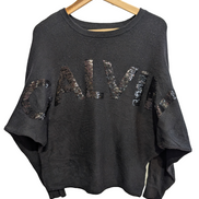 Pull Calvin Klein Jeans femme XS S noir paillettes manches chauve-souris