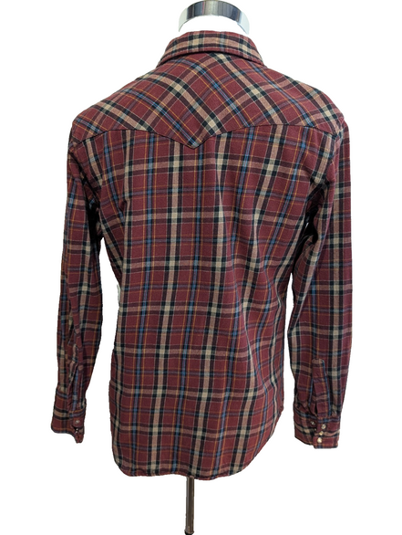 WRANGLER Chemise Flanelle Western Bordeaux Bleu M EE Boutons Pression | 328S