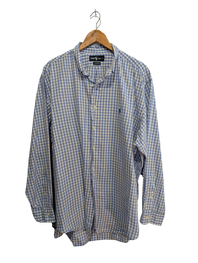 Chemise Ralph Lauren bleu ciel petits carreaux taille XL #2511