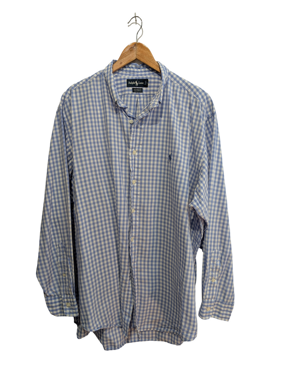 Chemise Ralph Lauren bleu ciel petits carreaux taille XL #2511